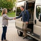 Host greeting a guest at their site. 