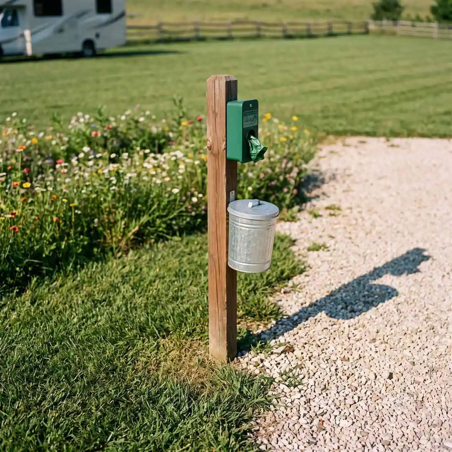 Post that offers poop bags for dogs.