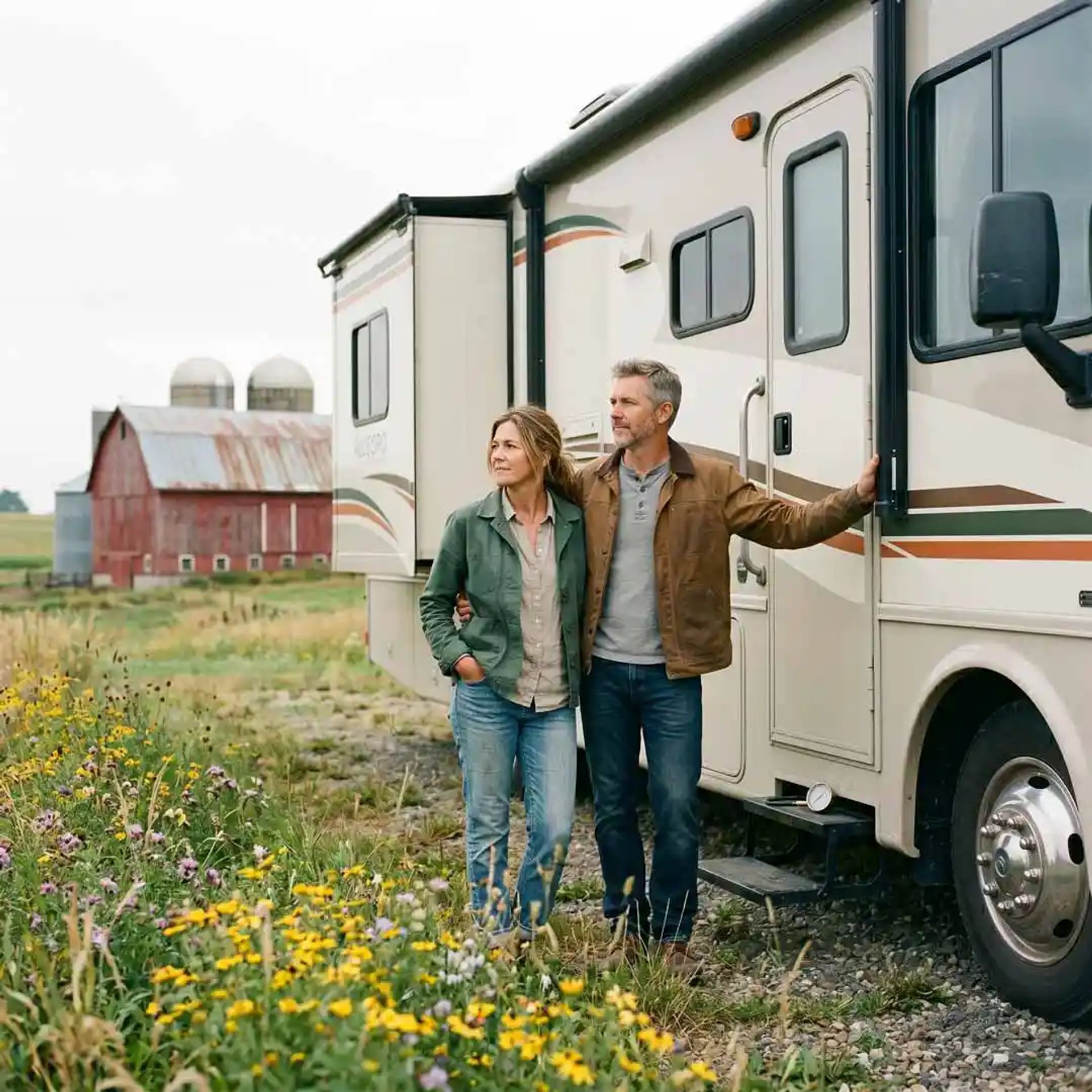 A couple on the a farm with their