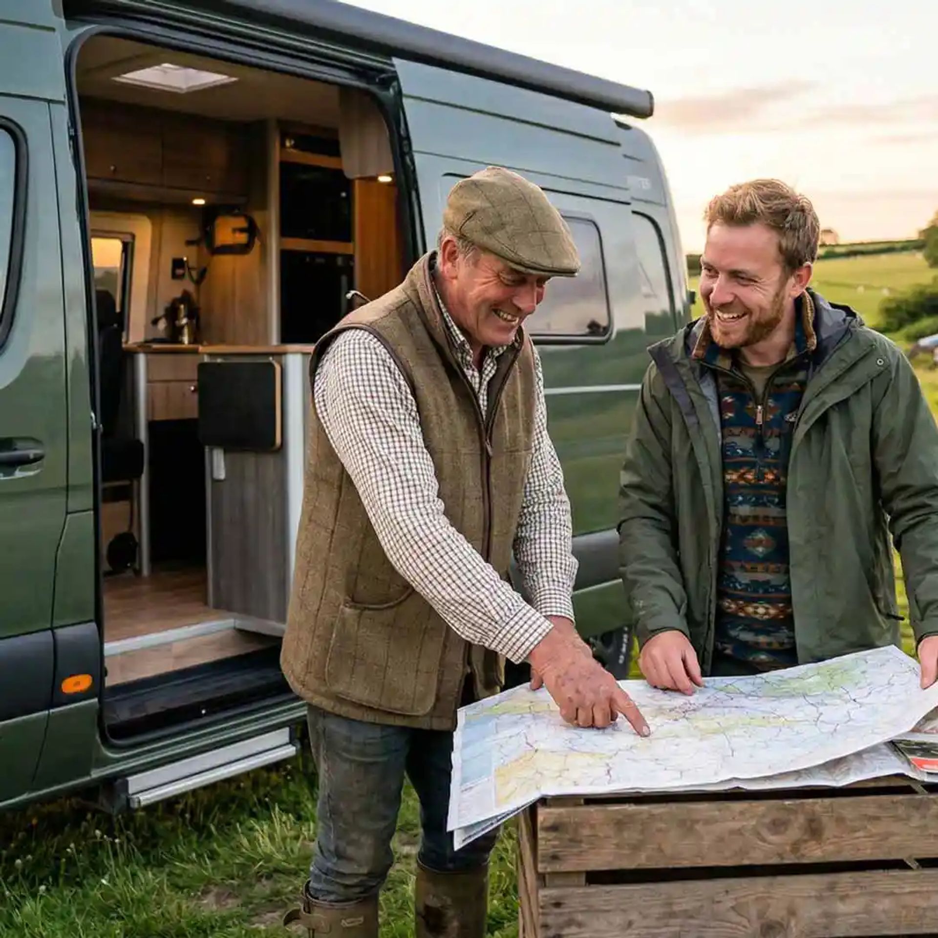 Older man and younger man looking at a map
