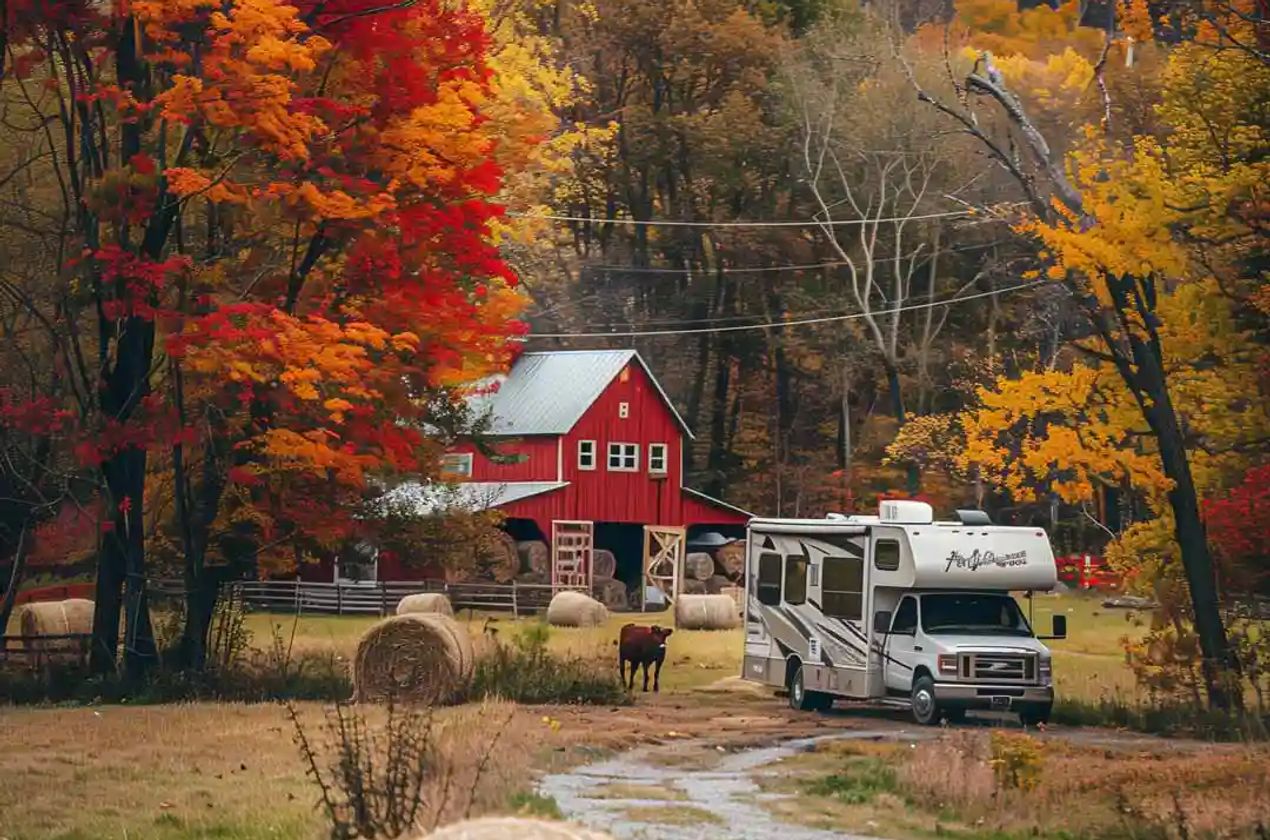 RVer staying at a country farm in the fall.