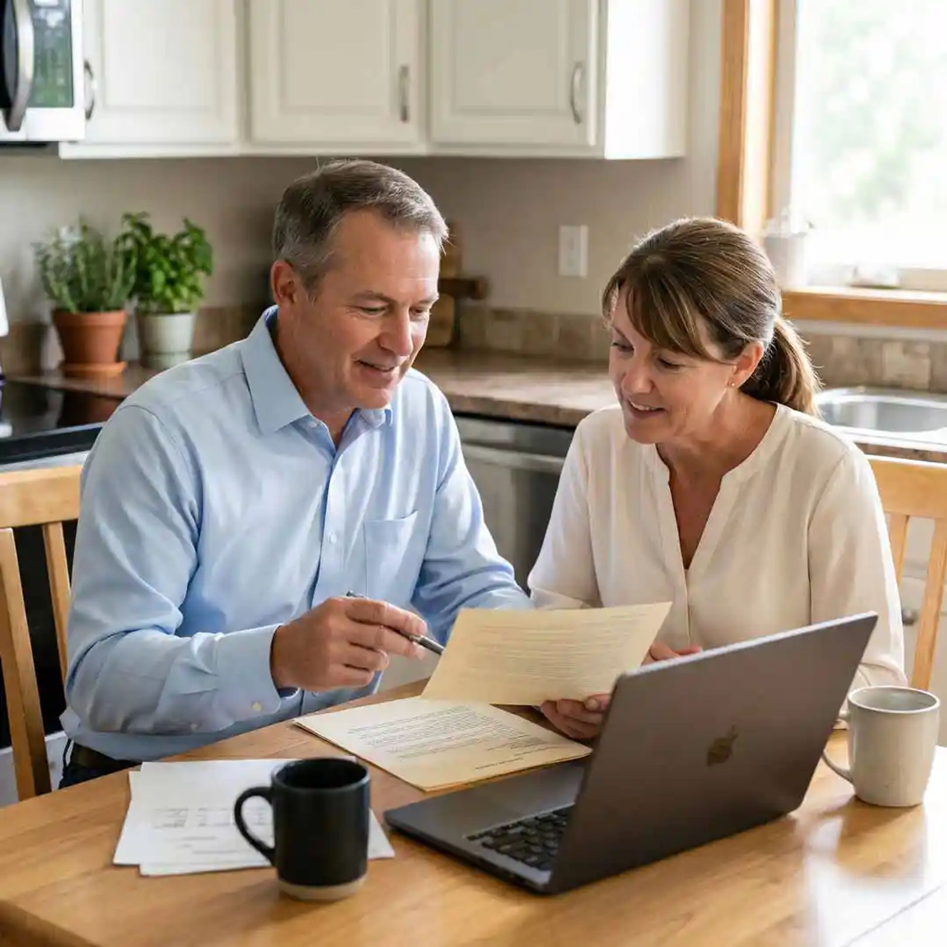 Couple figuring out insurance on their property.