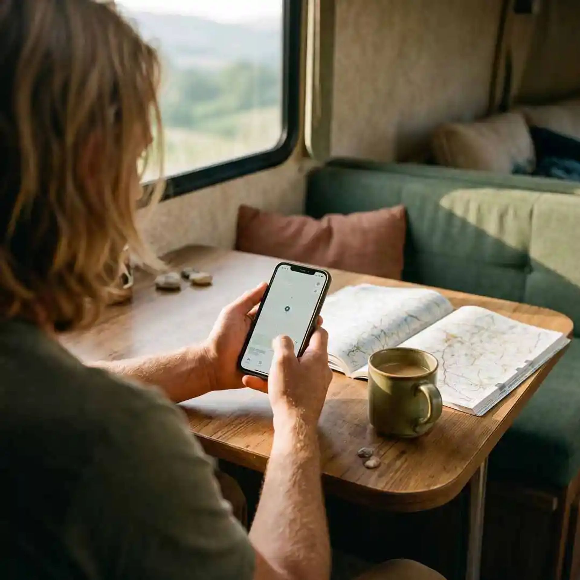 Lady looking CurbNTurf app to make booking decisions.