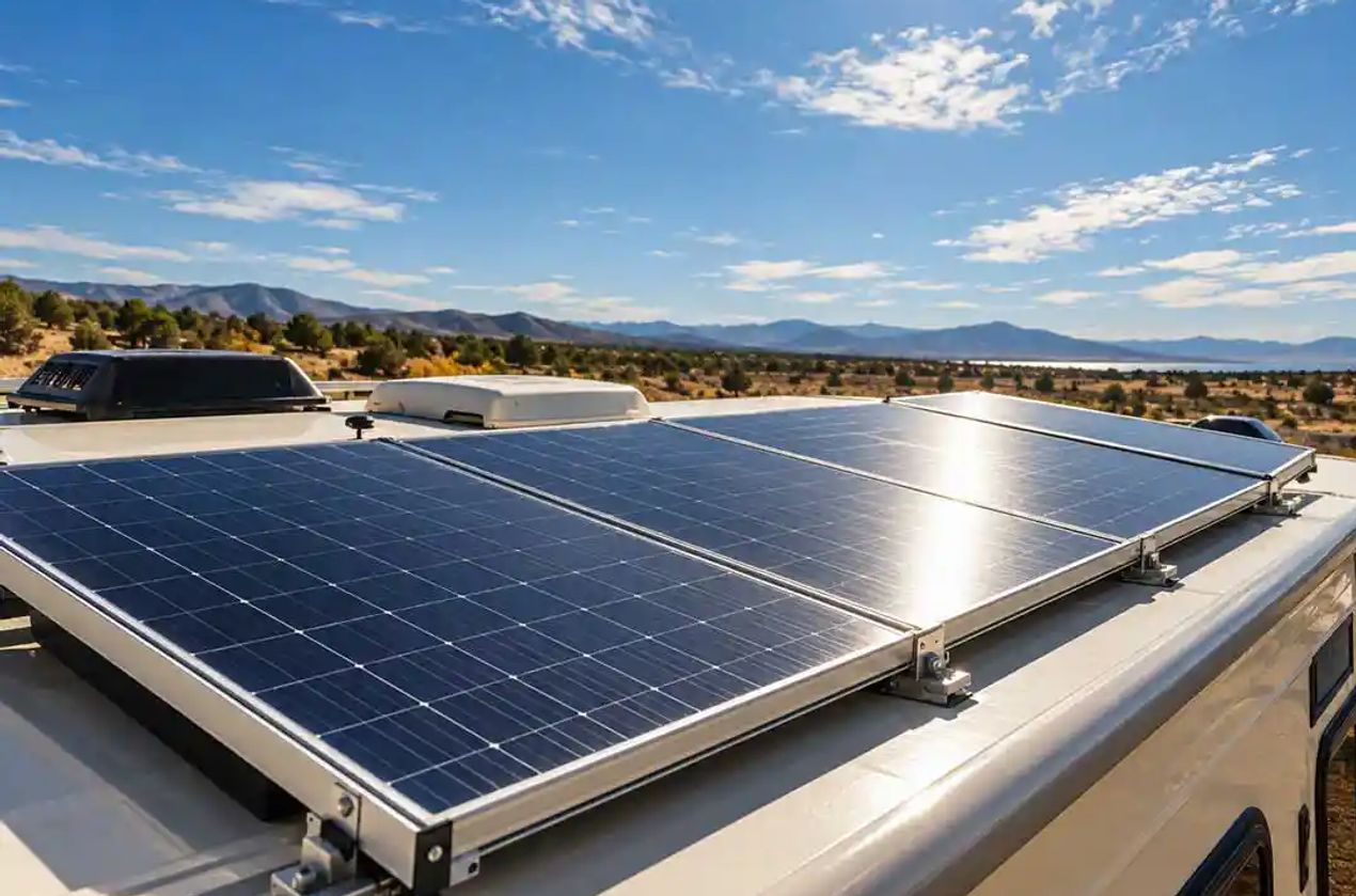 Solar panels on top of RV.