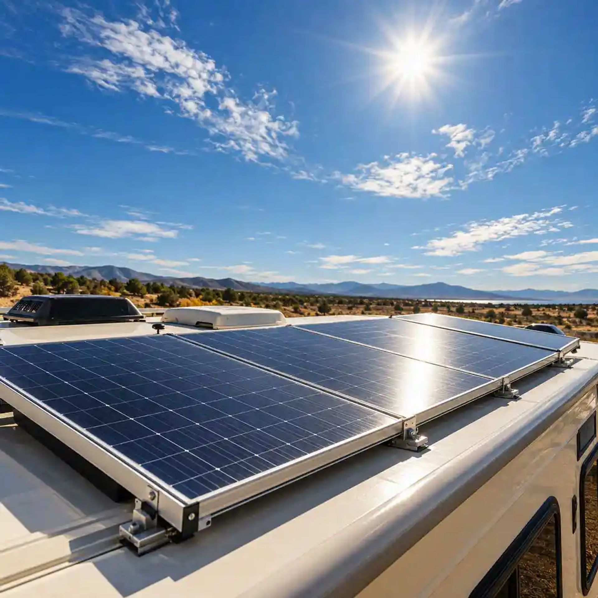 Solar panels on top of RV.