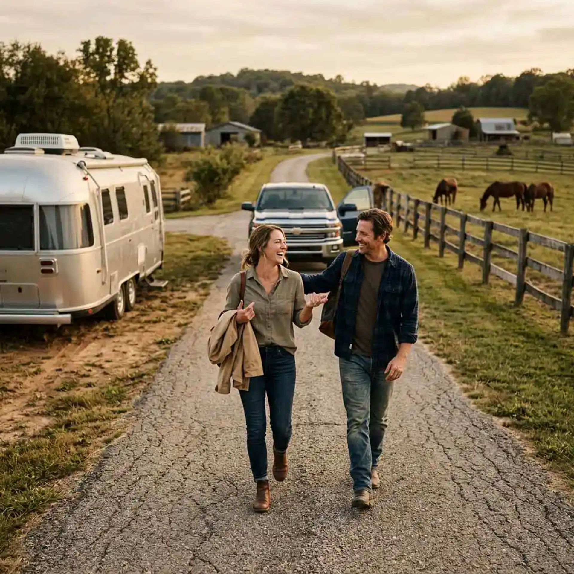 A couple walking down a country road