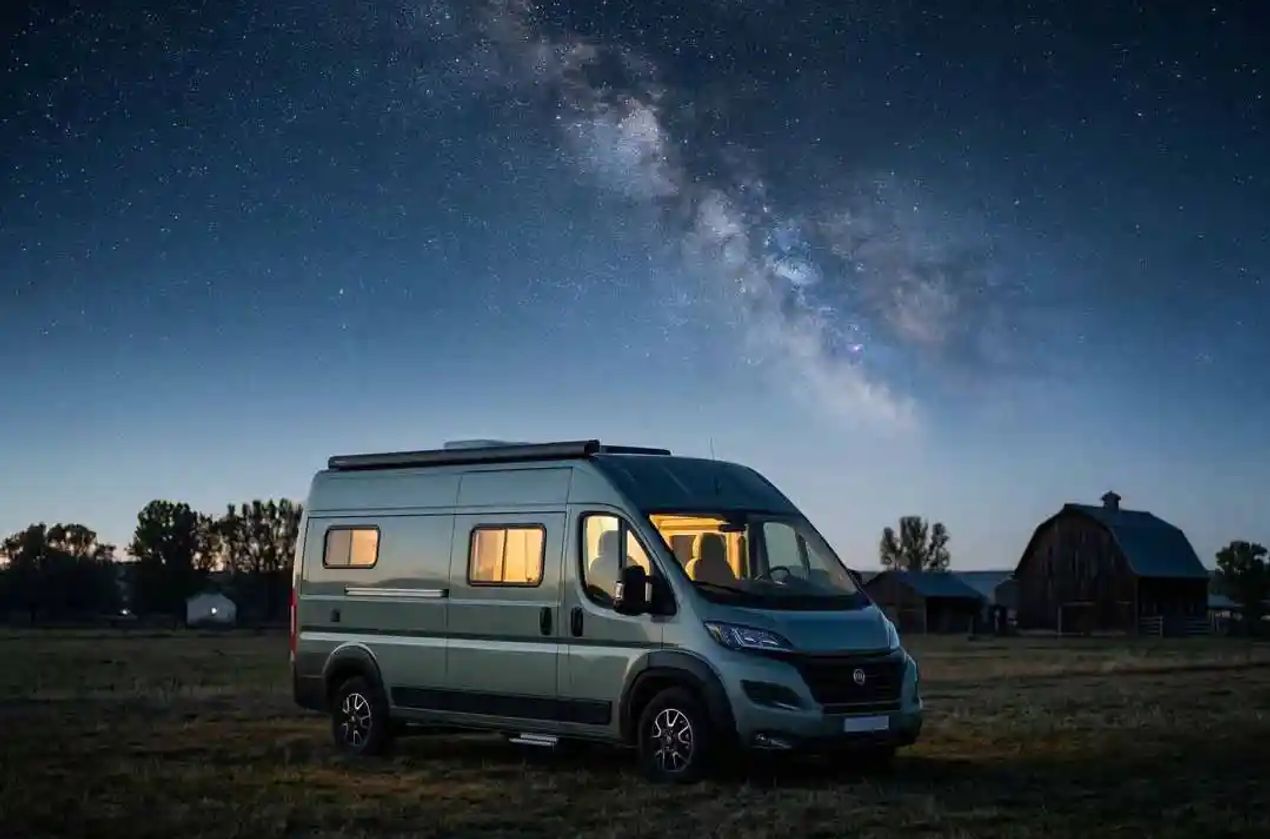 Class B under a starry night at a farm. 