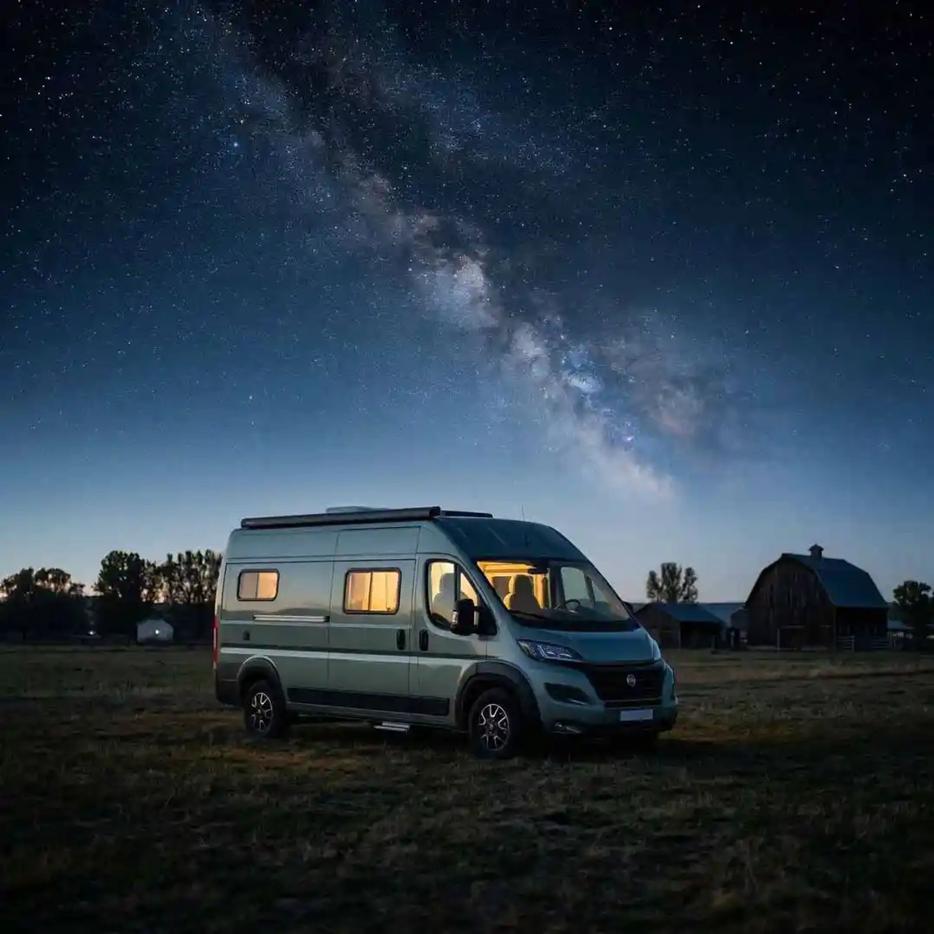 Class B under a starry night at a farm. 