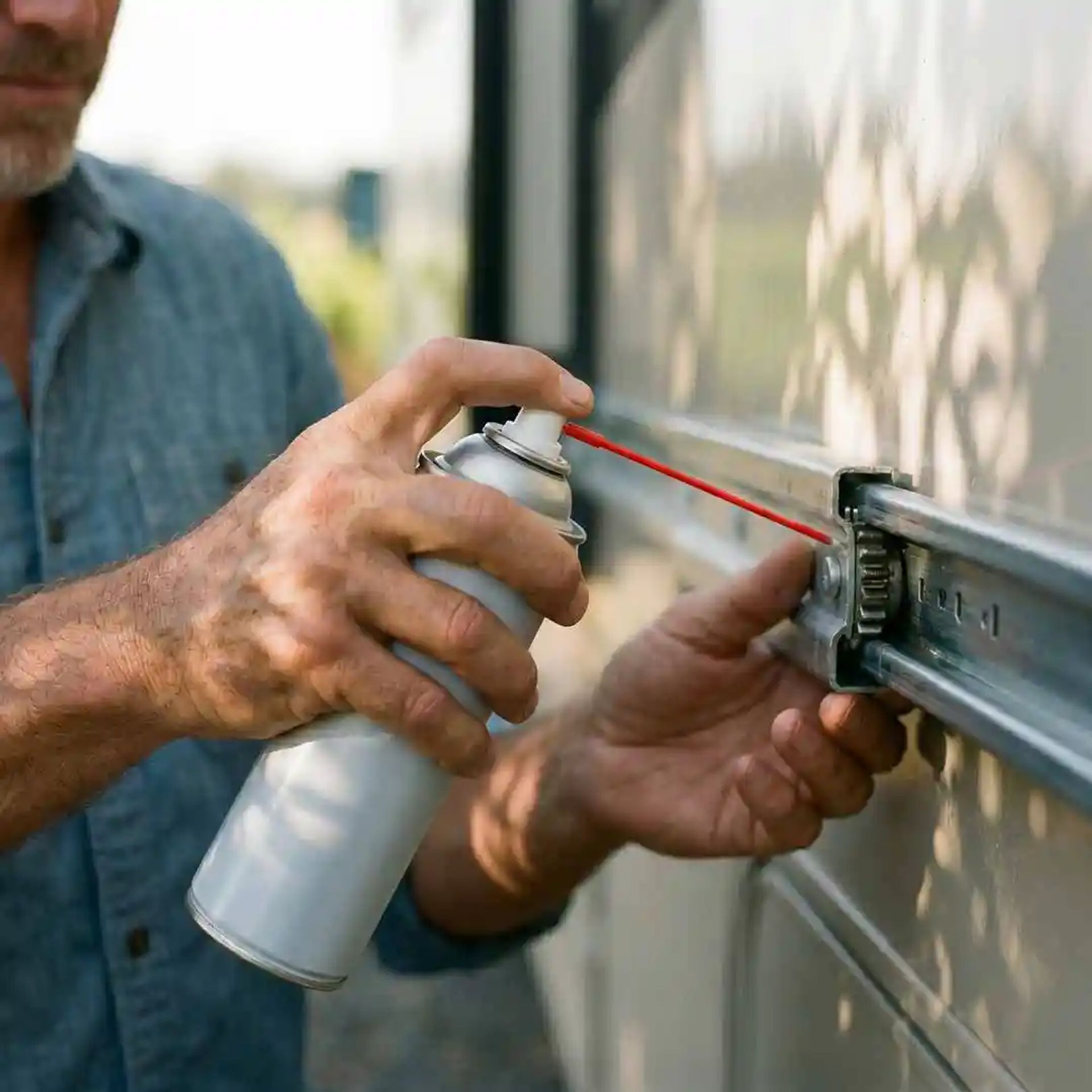 A RV owner putting lubricant on the tracks.