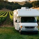 Class C RV parked at a vineyard in Washington