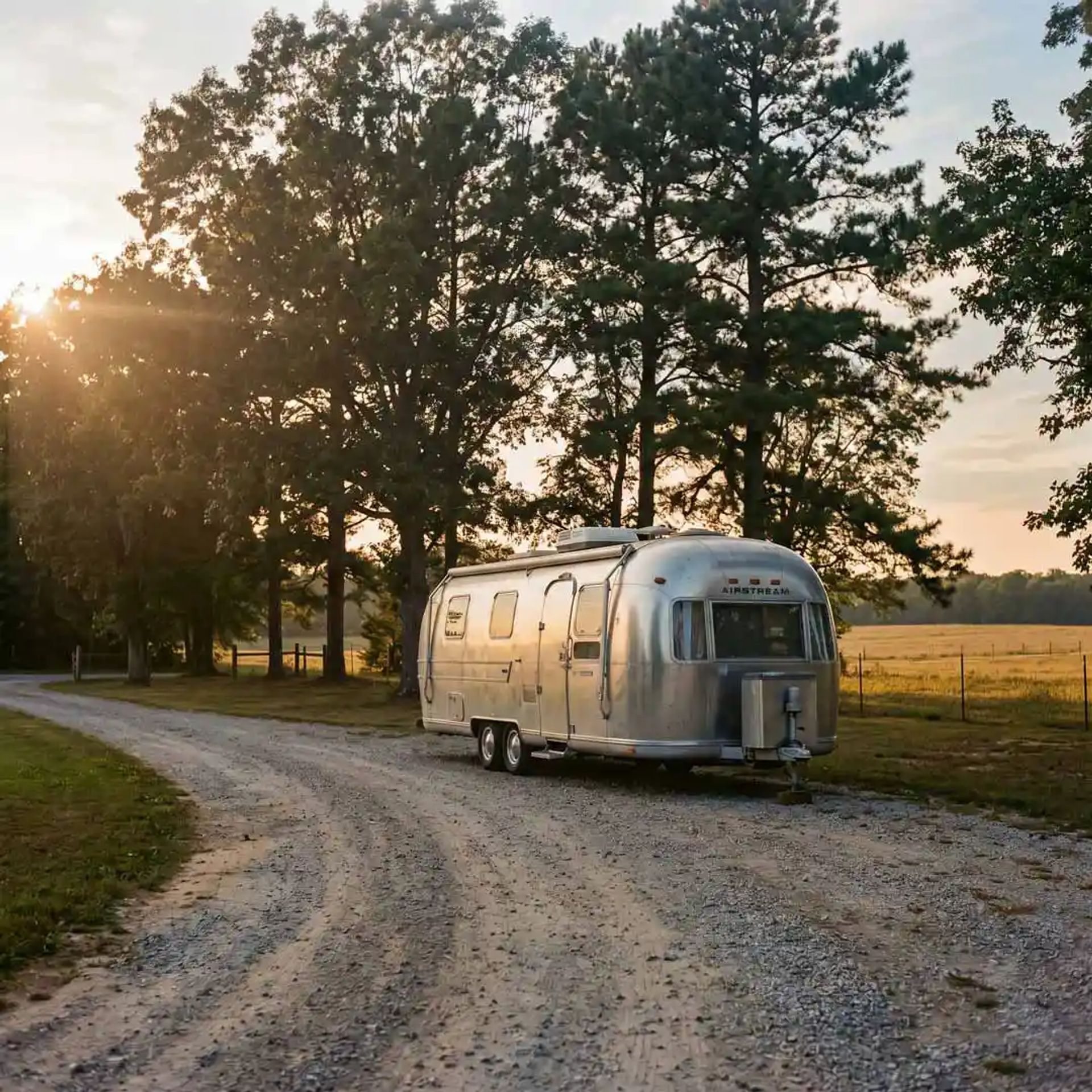 Airstream on nice level driveway.