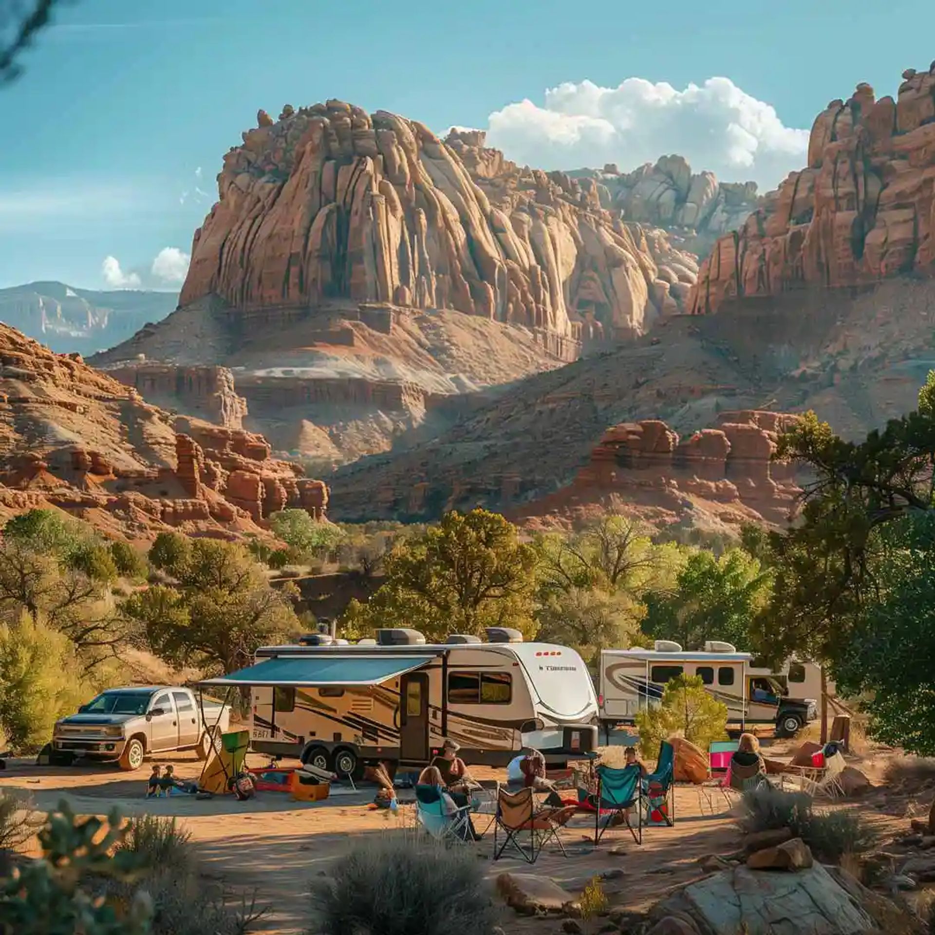 A group of RVers camping in the Canyonlands area. 