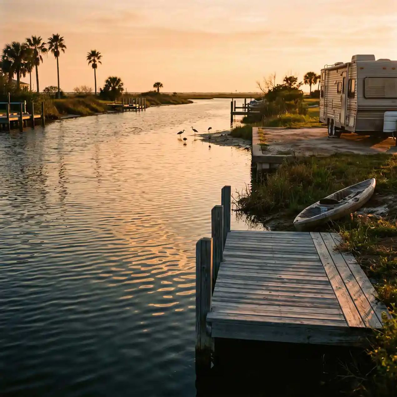 Travel trailer near the Gulf Coast. 