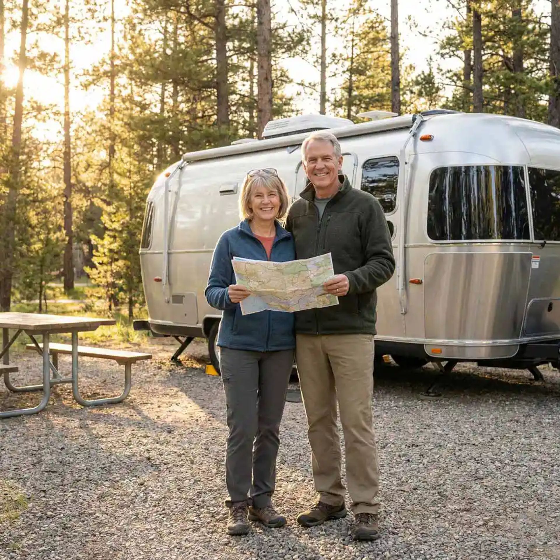 Older couple enjoying their time together with RVing. 