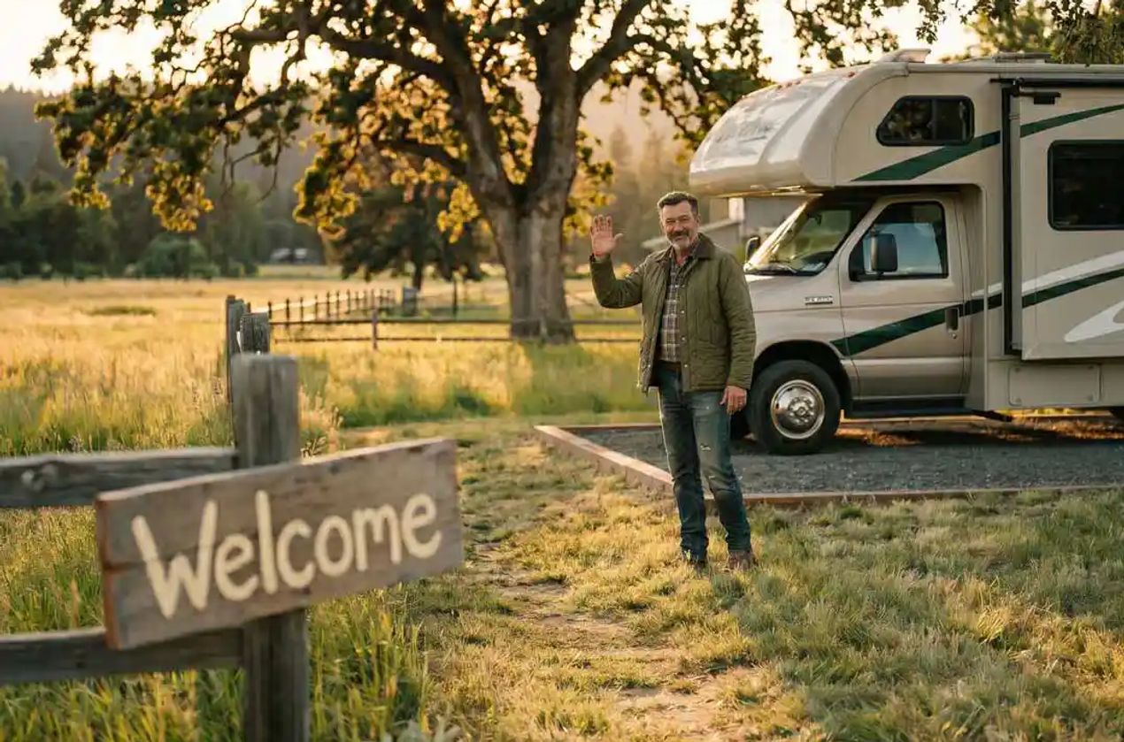 A host that welcomes guest to his property.