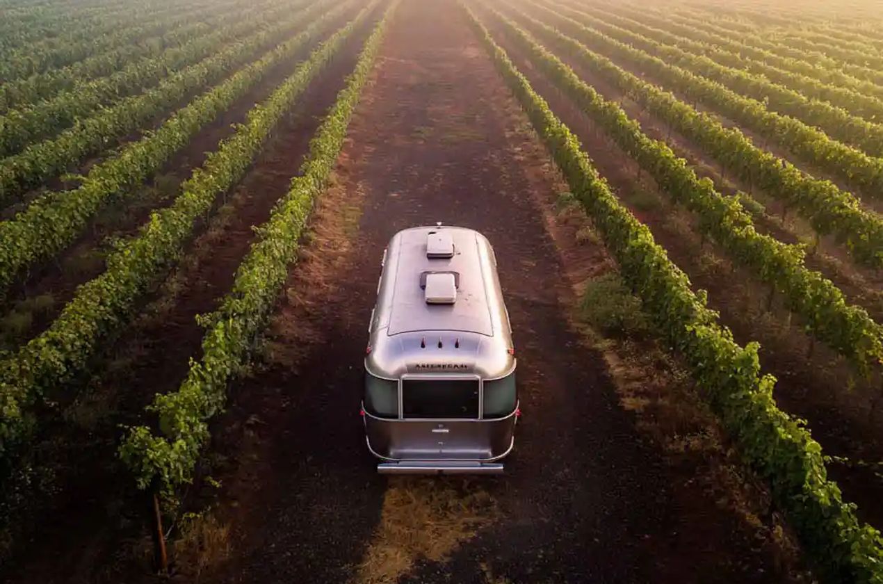 Airstream RV in a vineyard
