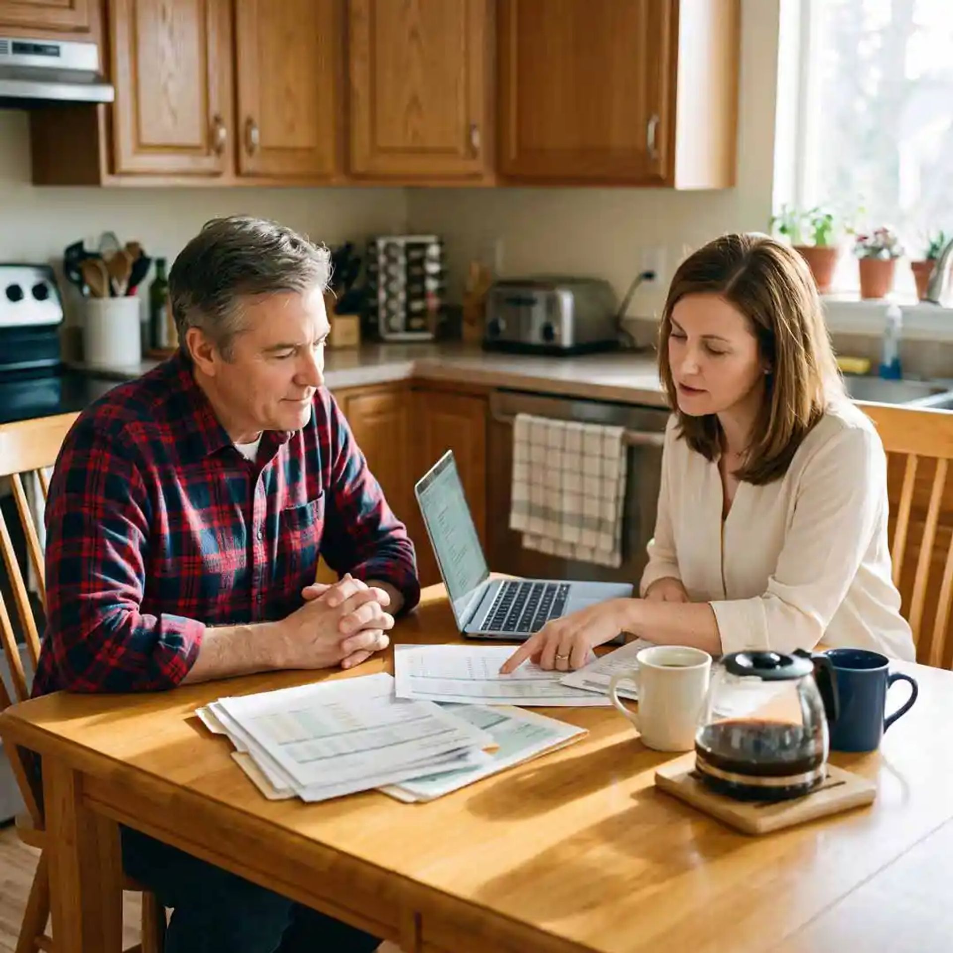Couple going over their tax information. 
